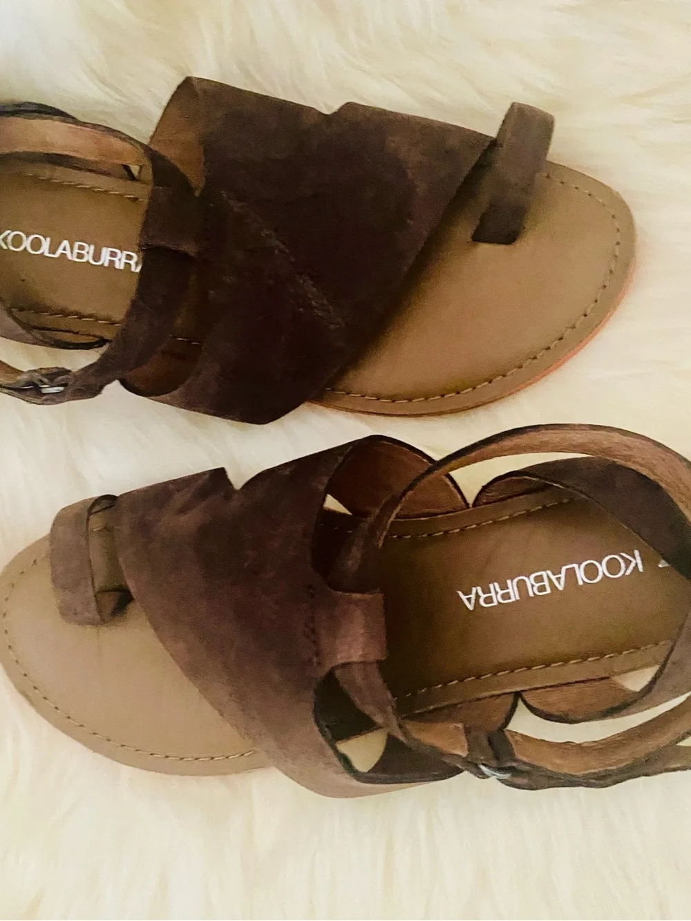 Koolaburra by UGG Women's Brown Suede & Leather Ankle Wrap Sandals